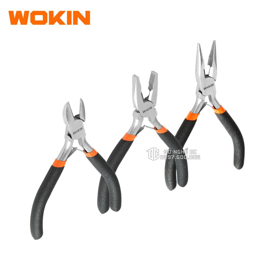 Bộ 3 Cây Kìm Mini Điện, Cắt, Nhọn 4,5inch 115mm Wokin 102245, 102145, 102045 Chất liệu thép rèn chuyên dụng
