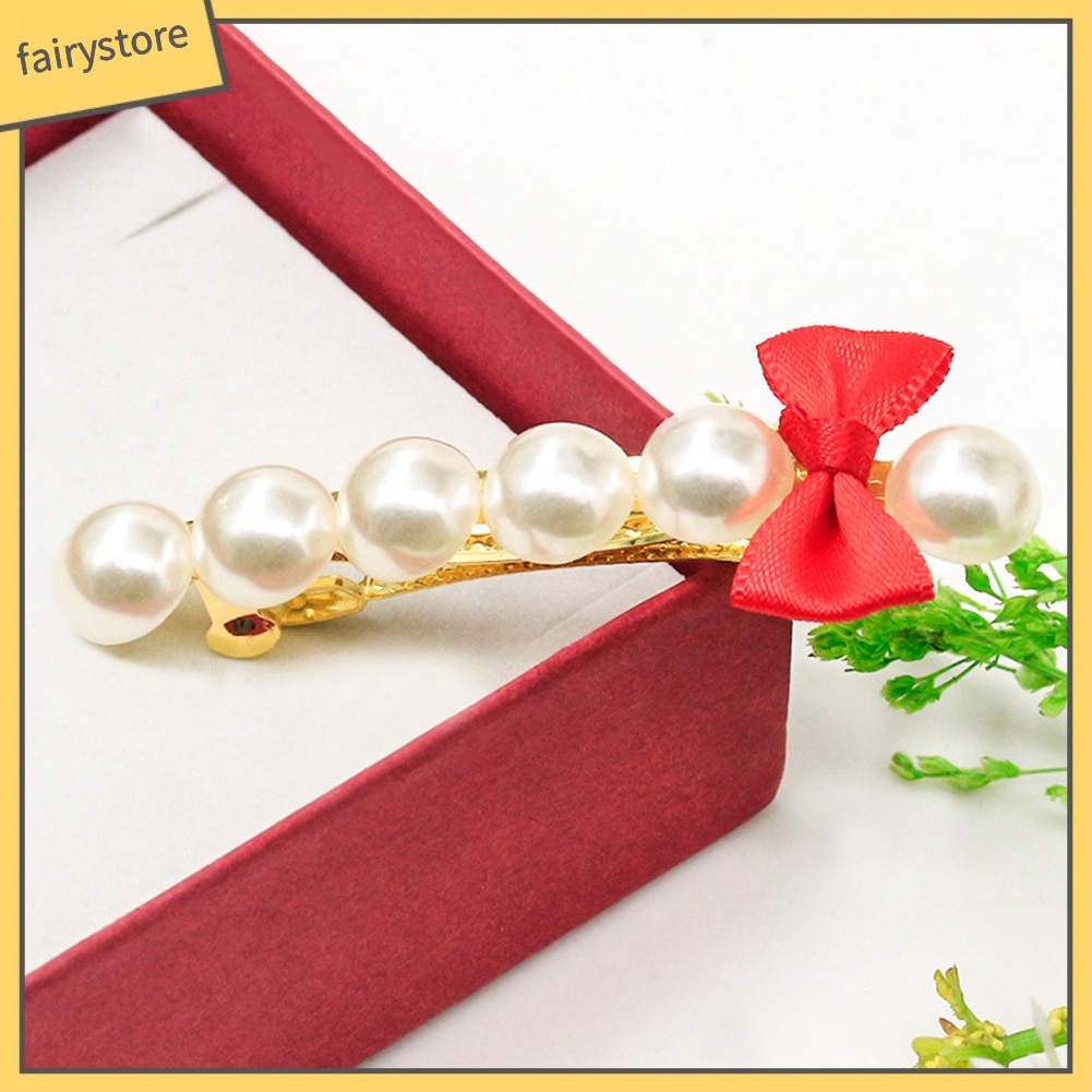 Kẹp tóc hình nơ đính ngọc trai thời trang