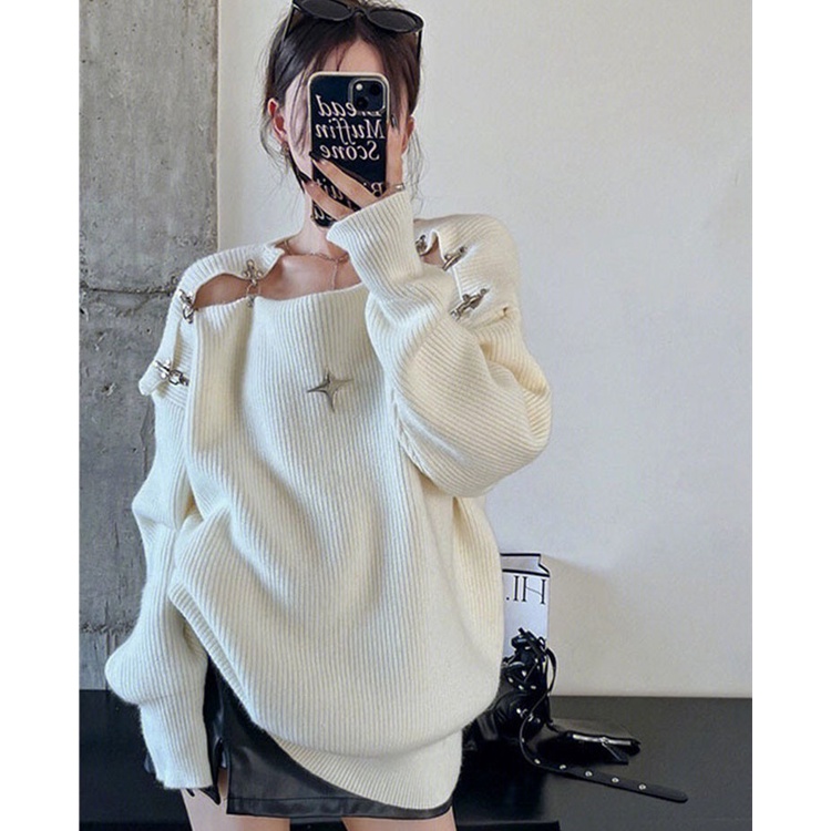 Áo Sweater Dệt Kim Trễ Vai Dáng Rộng Thời Trang Mùa Thu Cho Phái Nữ