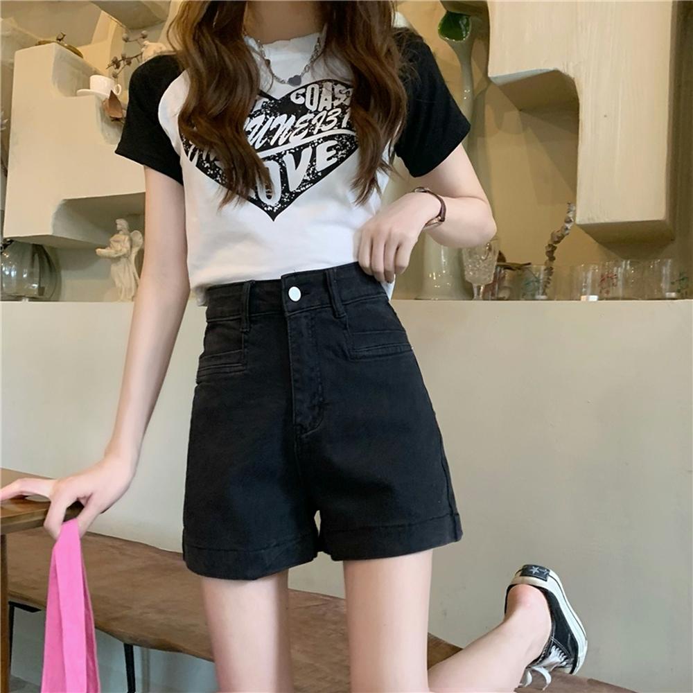 Quần Short Denim Lưng Cao Ống Rộng Phong Cách Retro Thời Trang Mùa Hè 50550