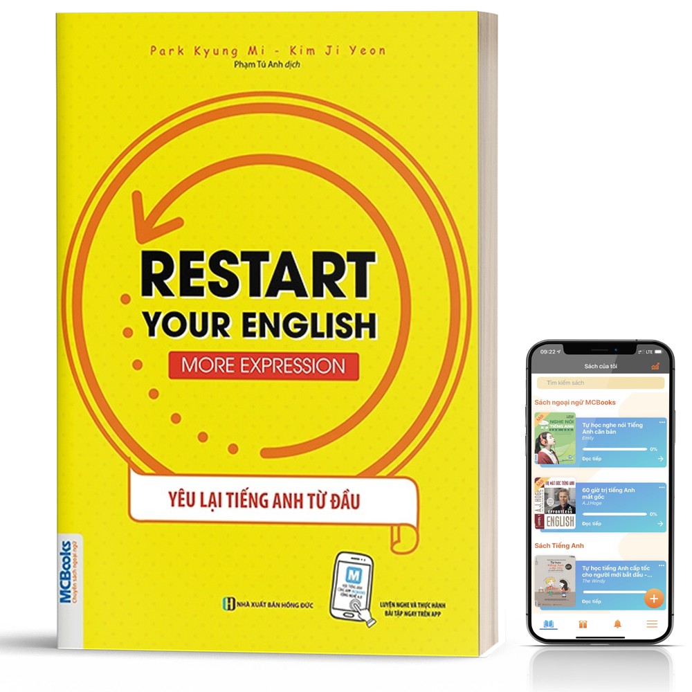 Sách - Restart your English - Restart Your English (Yêu Lại Tiếng Anh Từ đầu) - Mẫu Câu Giao Tiếp Thông Dụng - Kèm apps