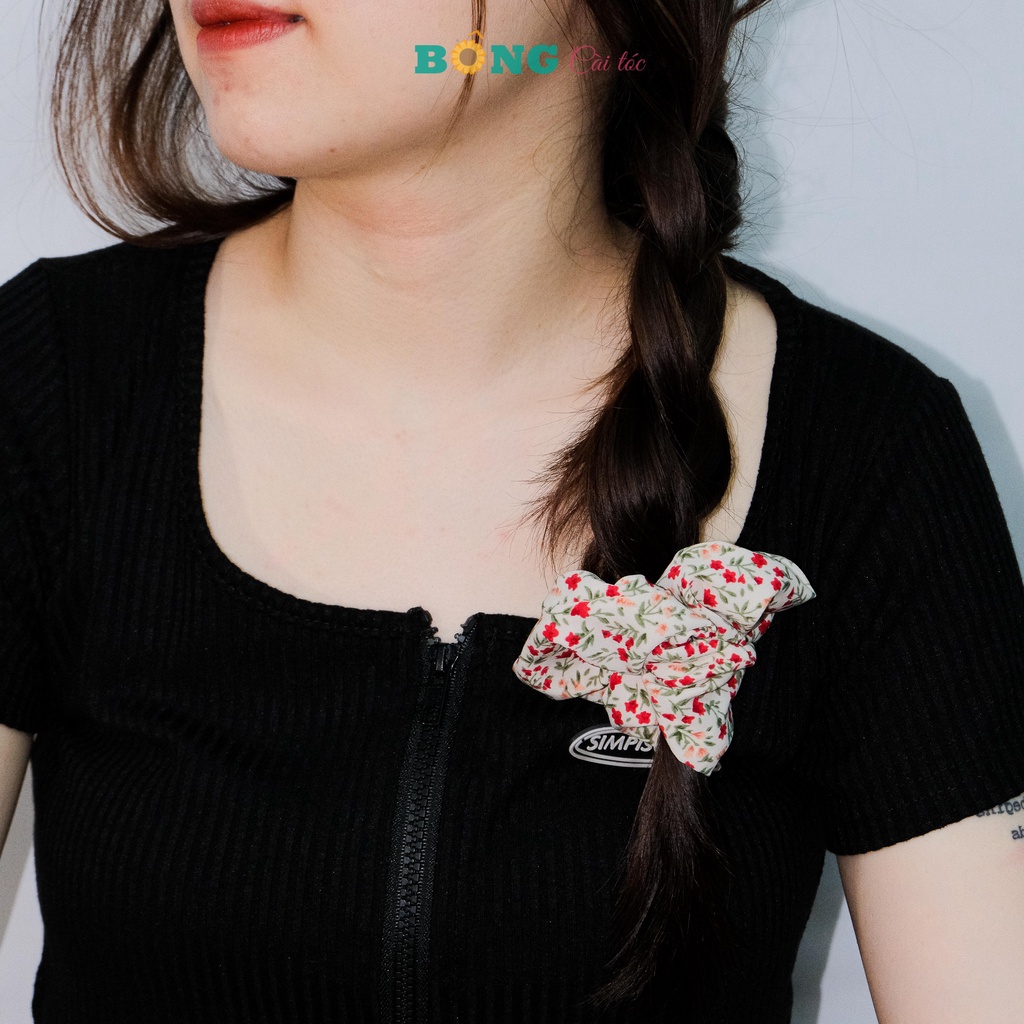Dây buộc tóc scrunchies vải thun họa tiết hoa đường kính 11cm SR90 - scrunchies BÔNG Cài Tóc