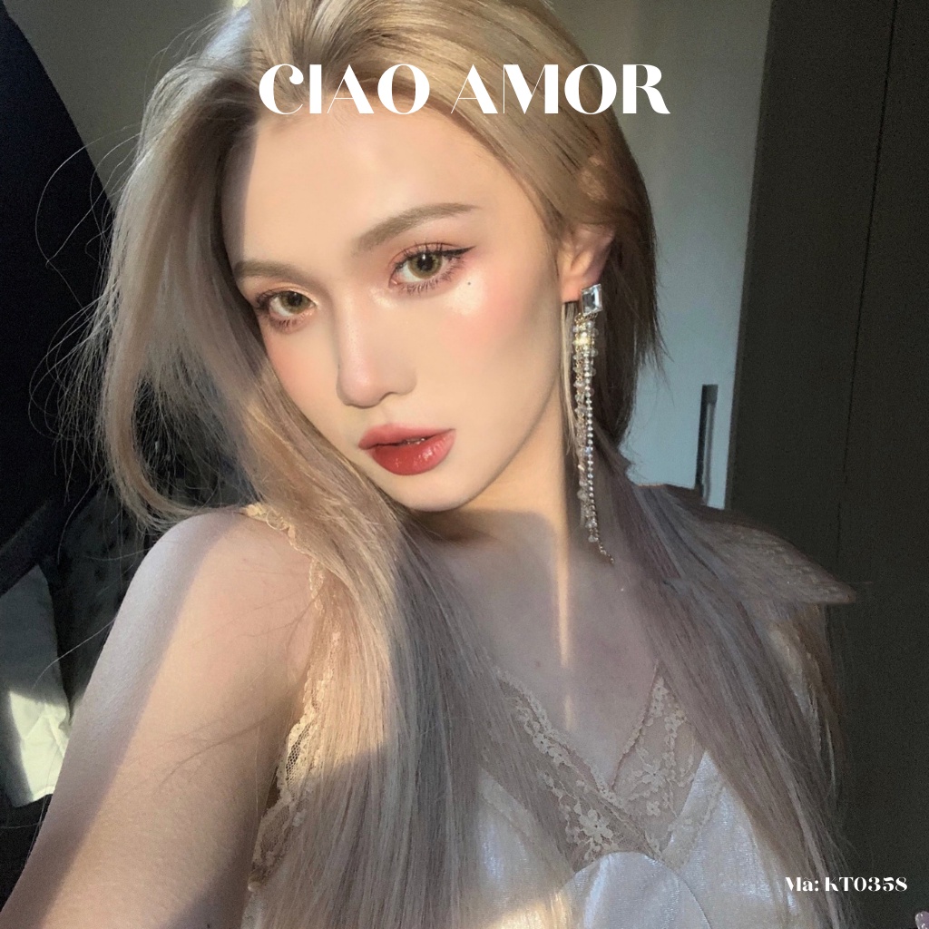 Khuyên tai nữ, Bông tai nữ bạc 925 dài Bling đính đá sang trọng dự tiệc lấp lánh dây Trang sức Ciao Amor - KT0358