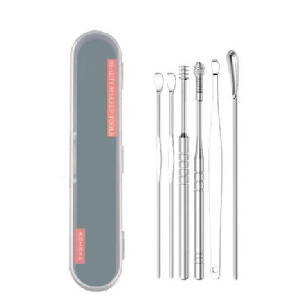 Bộ Dụng Cụ Ngoáy Tai Lấy Ráy Tai 6 Món Bằng Thép Không Gỉ Cao Cấp cho gia đình