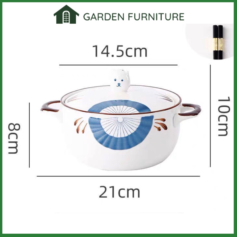 Tô mỳ sứ hai quai cầm size lớn 800ml, có nắp đậy, sản phẩm tô mỳ sứ phong cách Nhật Bản, nhỏ gọn tiện lơi