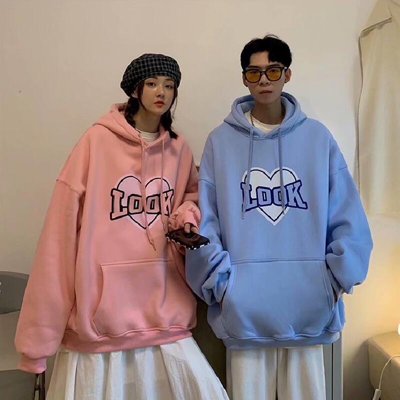 [Mã FATPBAU2 giảm 40K đơn 150K] áo hoodie in chữ LOOK ❤️ nỉ mũ 2 lớp có túi from rộng oversize nam nữ