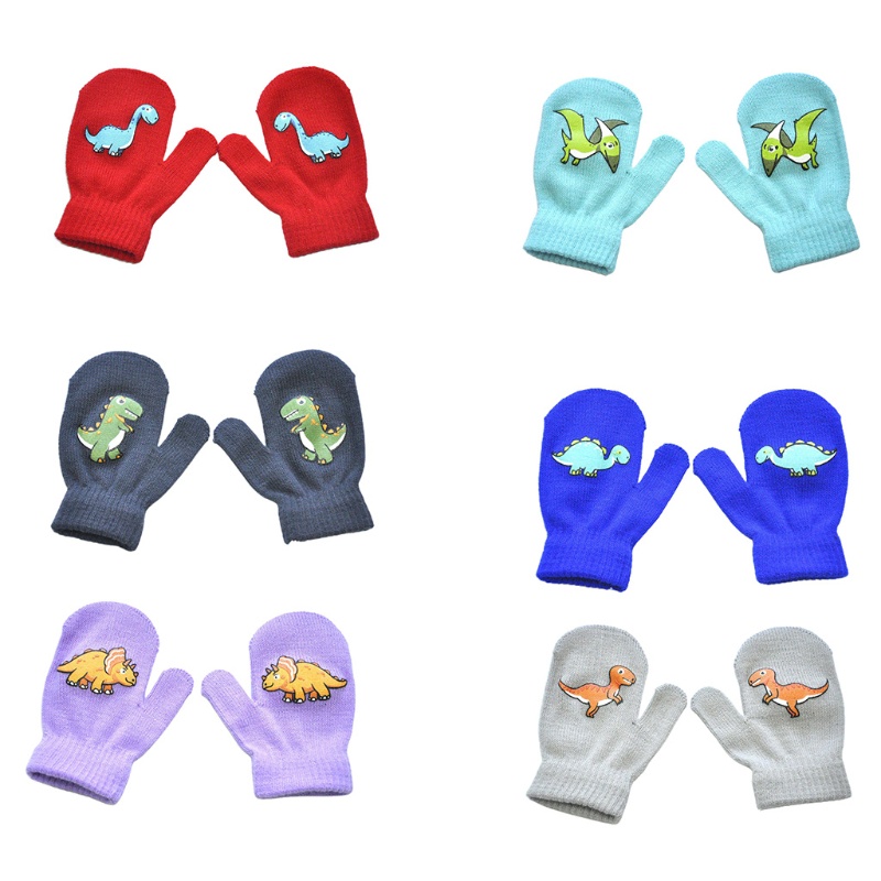 Găng tay dệt kim hoạ tiết khủng long dễ thương cho bé 1-5 tuổi