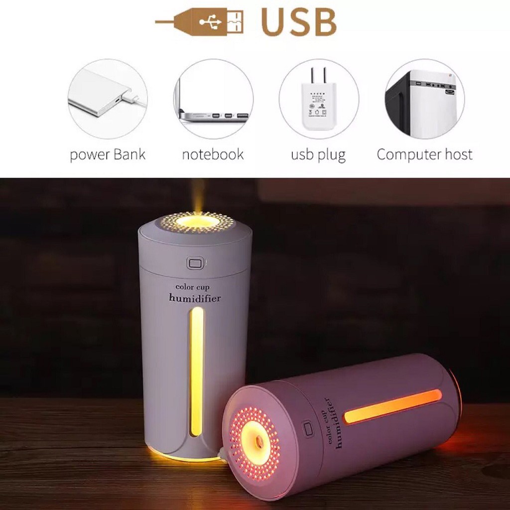 Máy PHUN SƯƠNG và KHUẾCH TÁN TINH DẦU IvyTech - Máy Xông Tinh Dầu sóng siêu âm, Cổng USB, LED 7 màu