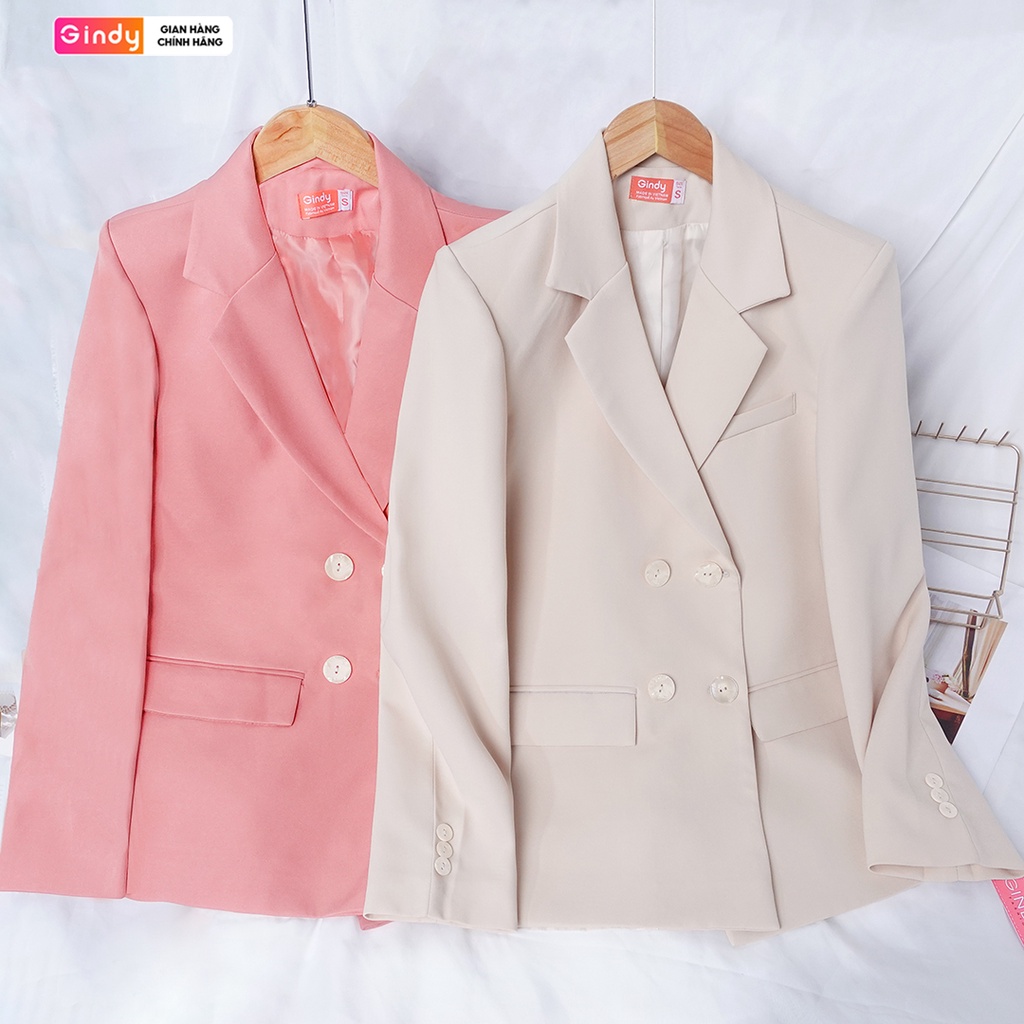 Áo Vest Blazer Nữ GINDY Khoác Ngoài Dài Tay 2 Lớp Mẫu Mới Có Đệm Vai Thời Trang Công Sở Phong Cách Hàn Quốc A025