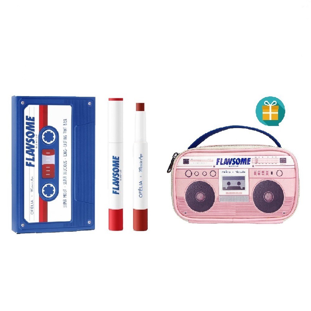 Set son Ofélia x Miracle Apo Flawsome Glow Lip The Red Set (2 x 2g) + TẶNG Túi Trang điểm Flawsome's Retro Cassette | BigBuy360 - bigbuy360.vn