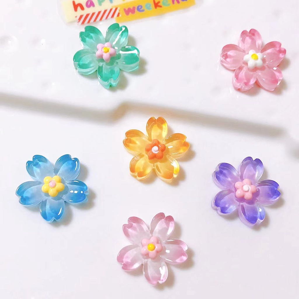 Set 10 Phụ Kiện Trang Trí Tóc/Điện Thoại Hình Hoa Anh Đào Xinh Xắn