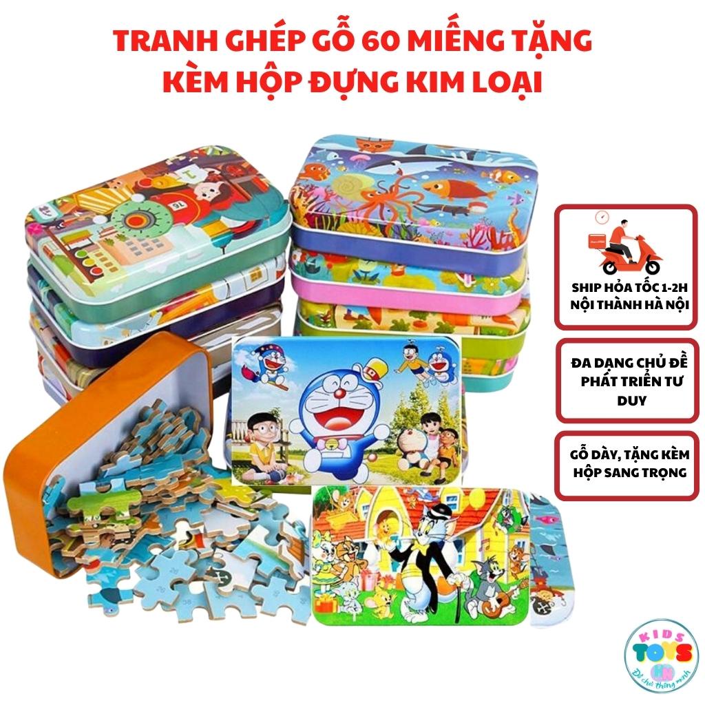 Bộ Đồ Chơi Tranh Ghép Gỗ 60 Miếng Có Hộp Đựng Kim Loại Cao Cấp Cho Bé Phát Triển Tư Duy Shop Toykidshn, H60M Qc