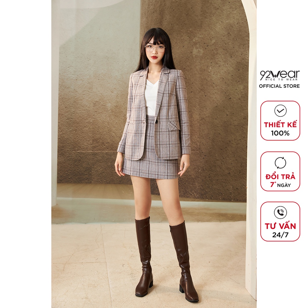 Áo vest nữ kẻ dài tay 92WEAR, kiểu dáng Hàn Quốc thanh lịch, trẻ trung VBA2154 | BigBuy360 - bigbuy360.vn
