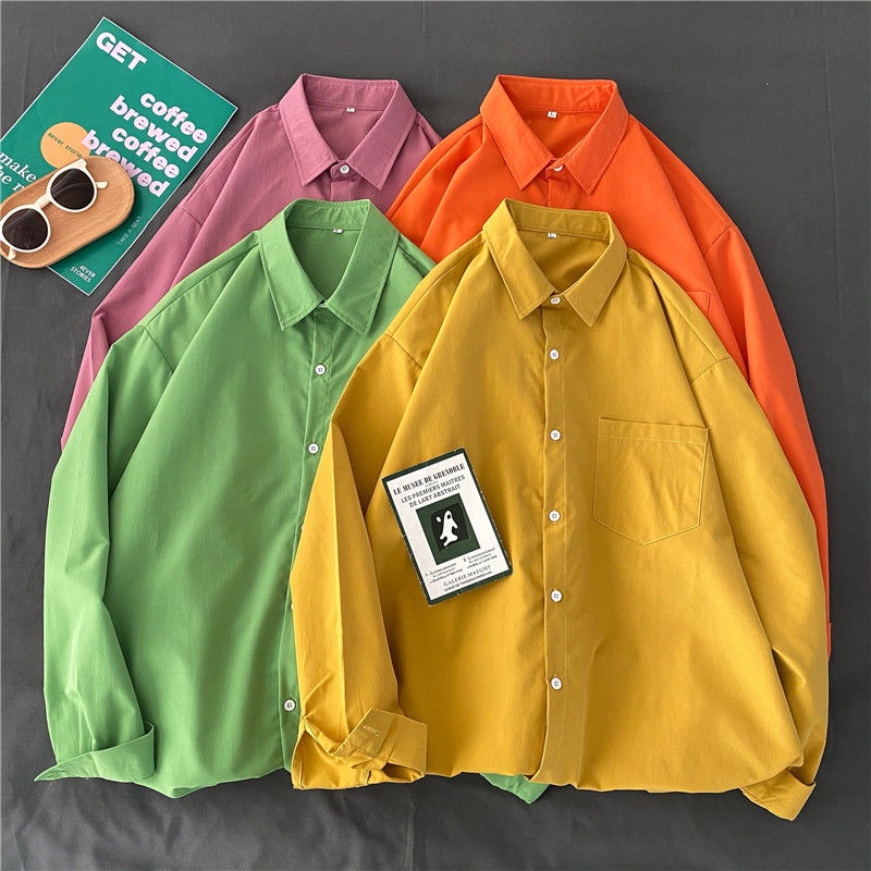Áo sơ mi tay dài dáng rộng màu sắc retro phong cách Hàn Quốc thời trang xuân thu cho nữ