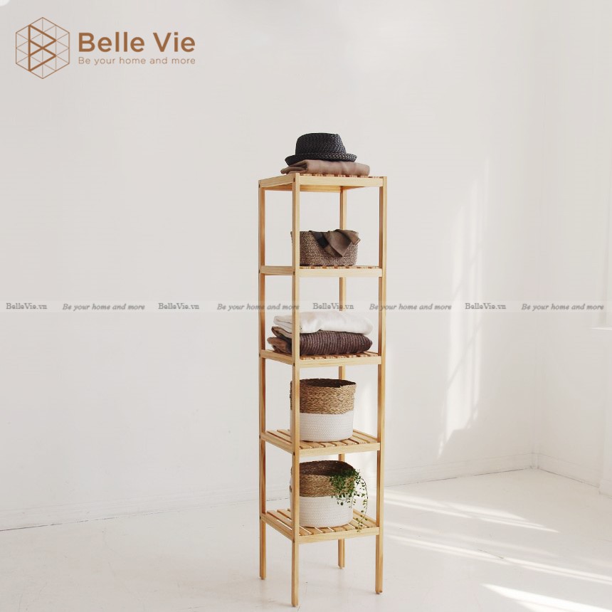 Tủ Đa Năng Vuông 5 Tầng Gỗ Thông BELLEVIE Shelf 5F Nội Thất Đơn Giản KT 35Cm x 35Cm x 150Cm