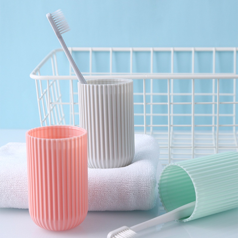 Cốc đựng bàn chải đánh răng đi du lịch công tác tiện lợi, hộp đựng bàn chải đa năng di động có vân sọc