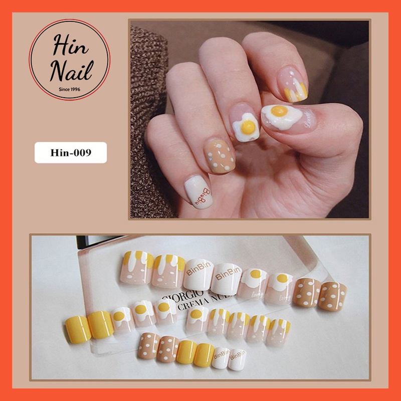 24 móng giả kèm keo Hin Nail hoạt tiết hình trứng dễ thương