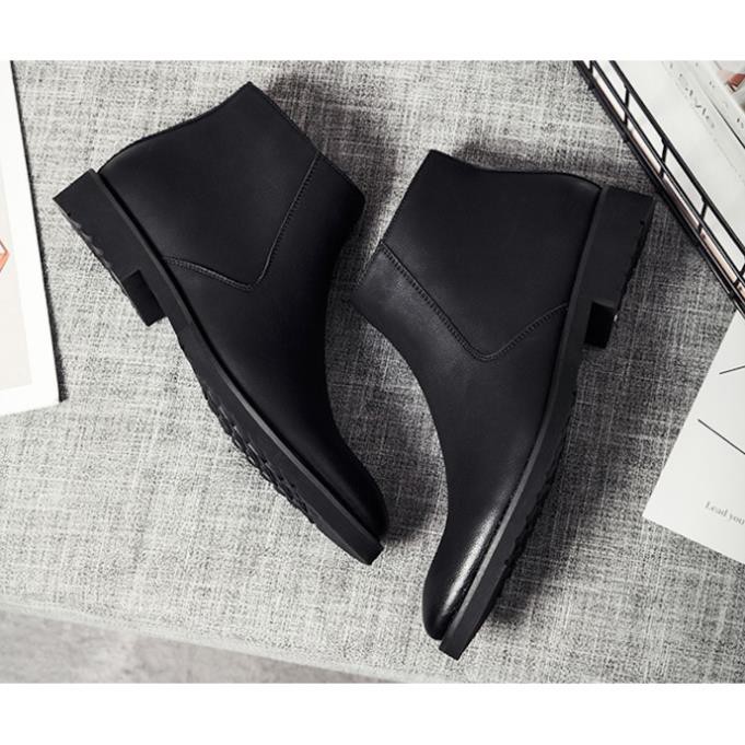 [giày bốt nam][giày tăng chiều cao] Giày Tây Boot nam cổ lửng Chelsea Boot zip (TCC 5cm) xa nhanh