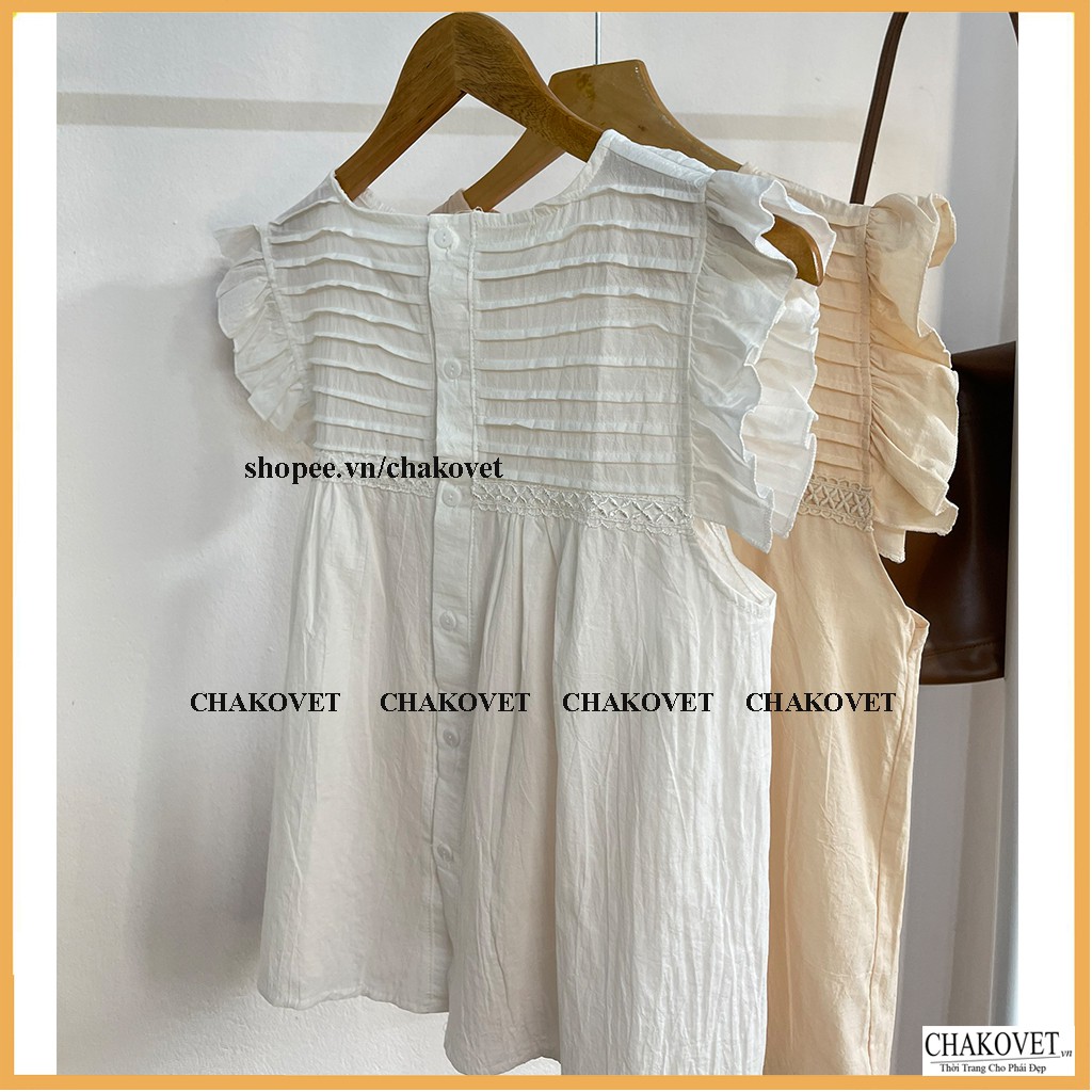 Áo sơ mi nữ tay cánh tiên style hàn quốc CKA839, kiểu áo nữ dáng babydoll tiểu thư (mặc 2 kiểu) cổ tròn phối ren xếp ly | BigBuy360 - bigbuy360.vn