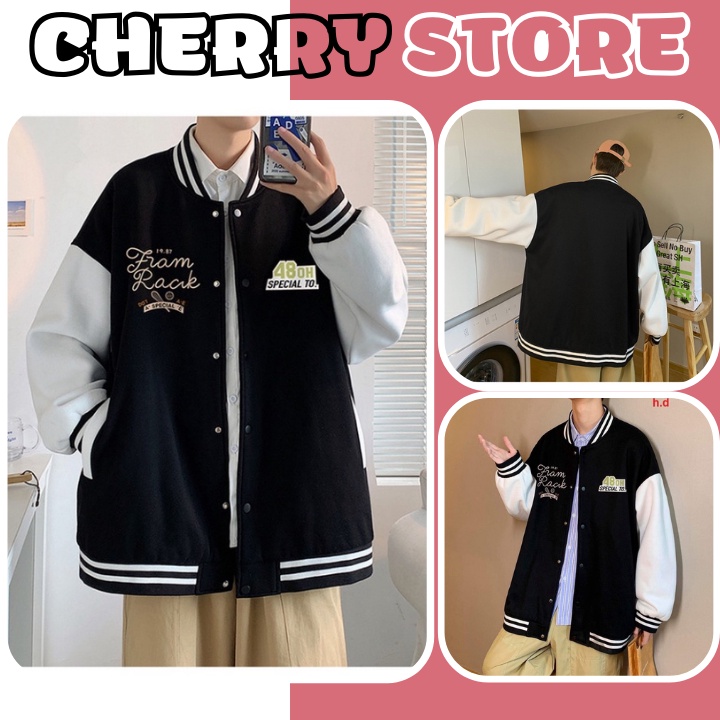 Áo bomber Varsity 48OH Jacket nỉ nam nữ khoác ngoài áo dày dặn form rộng unisex - bóng chày cao cấp -Tại Cherryshop