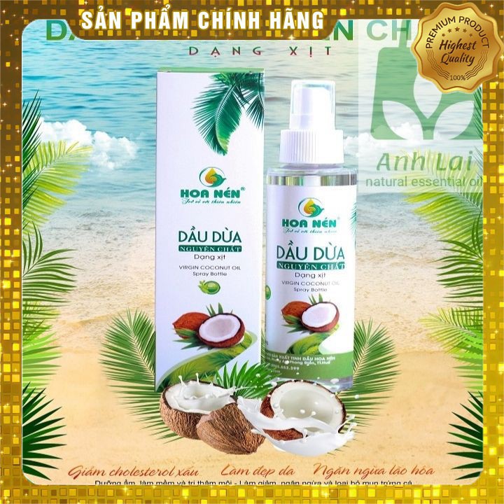 Dầu Dừa Nguyên Chất Hoa Nén 170ml Dạng xịt_Dưỡng ẩm da,Dưỡng tóc,Tẩy trang,Chữa rạn da,Dưỡng môi