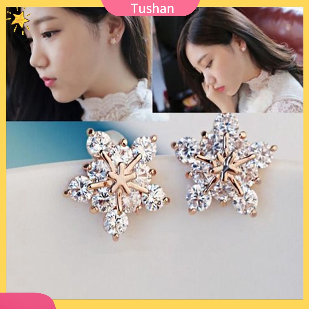 Hoa tai hình bông tuyết đính đá thời trang cho nữ