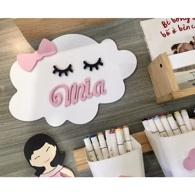 Bảng gỗ hình mây trang trí phòng bé size 30 cm