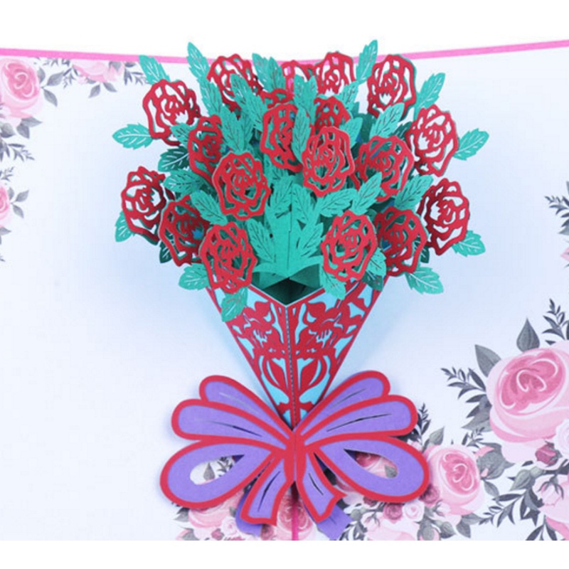 Thiệp Giáng Sinh / Sinh Nhật / Năm Mới Hình Hoa Hồng 3D