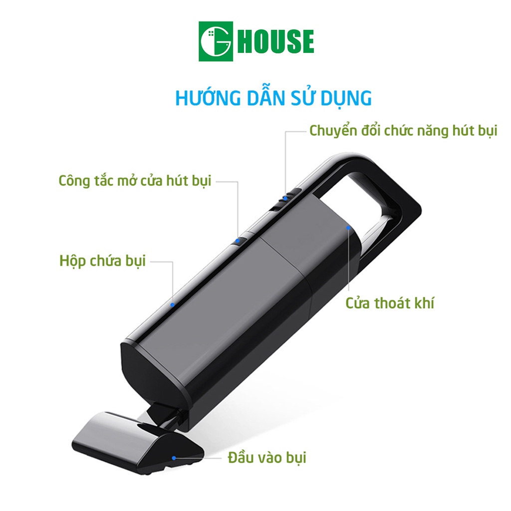 Máy Hút Bụi nệm Mini Không Dây G-House, Công suất 120W