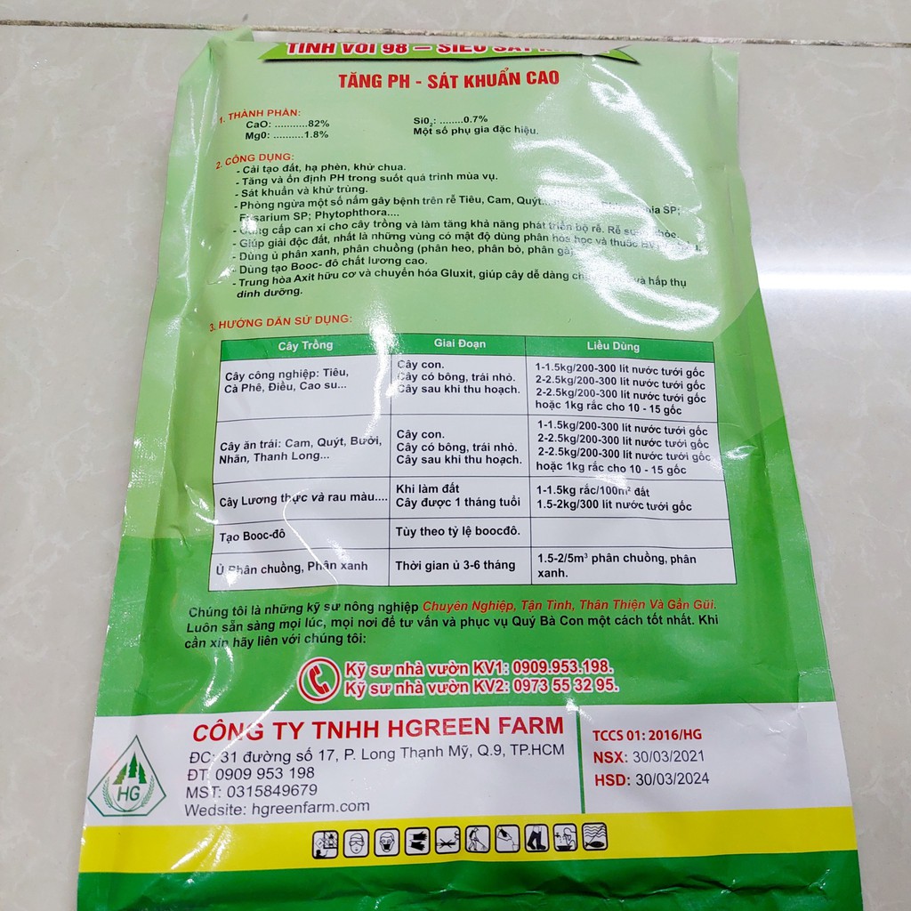 Tinh Vôi Sát Khuẩn, Khử Trùng Và Xử Lý Đất Trồng Gói 1 Kg