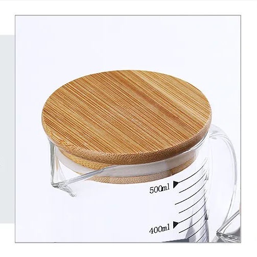 Ca, Bình Thủy Tinh Nắp Gỗ Tre, Chịu Nhiệt, Có Chia Vạch Các Dung Tích 350ml, 500ml, 1.000ml