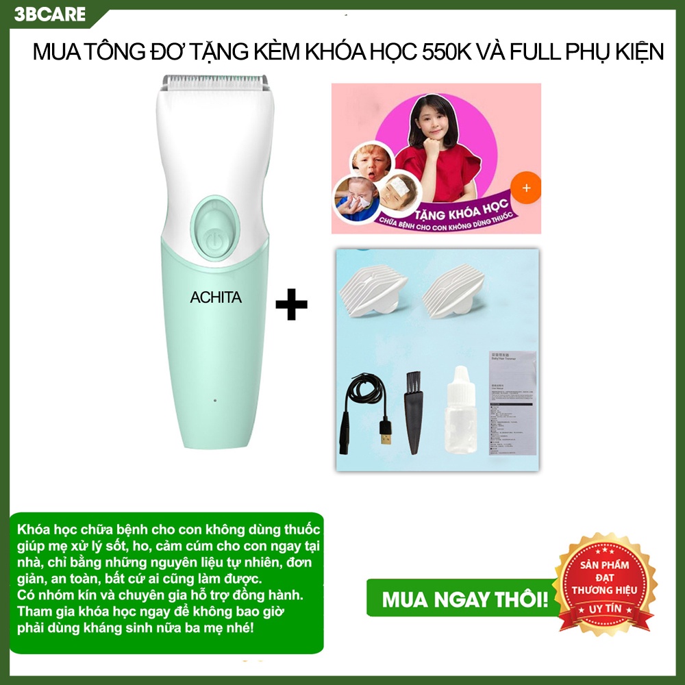 Tông đơ cắt tóc cho bé ACHITA lưỡi cắt gốm không gỉ, chống giật tóc, chống ồn