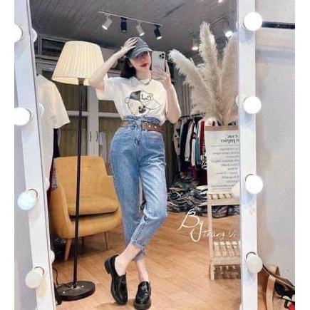 Quần jeans nữ baggy kèm đai túi nhỏ Đ64, quần bò lưng cao form đi học ulzzang