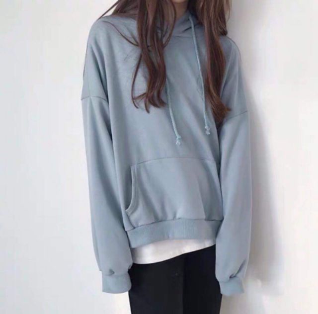 (CÓ VIDEO) Áo Hoodie Tay Dài Túi Bụng Trơn Xanh Pastel Unisex