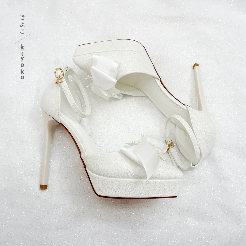 Giày cưới Kiyoko GÓT ĐÚP siêu chắc chân đính nơ satin | cao 12cm