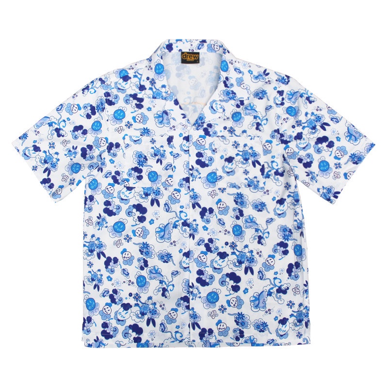 Bán Chạy Nhất DR * W Áo Sơ Mi Tay Ngắn In Hình Mặt Cười Màu Xanh Danube Kích Thước Lớn Unisex