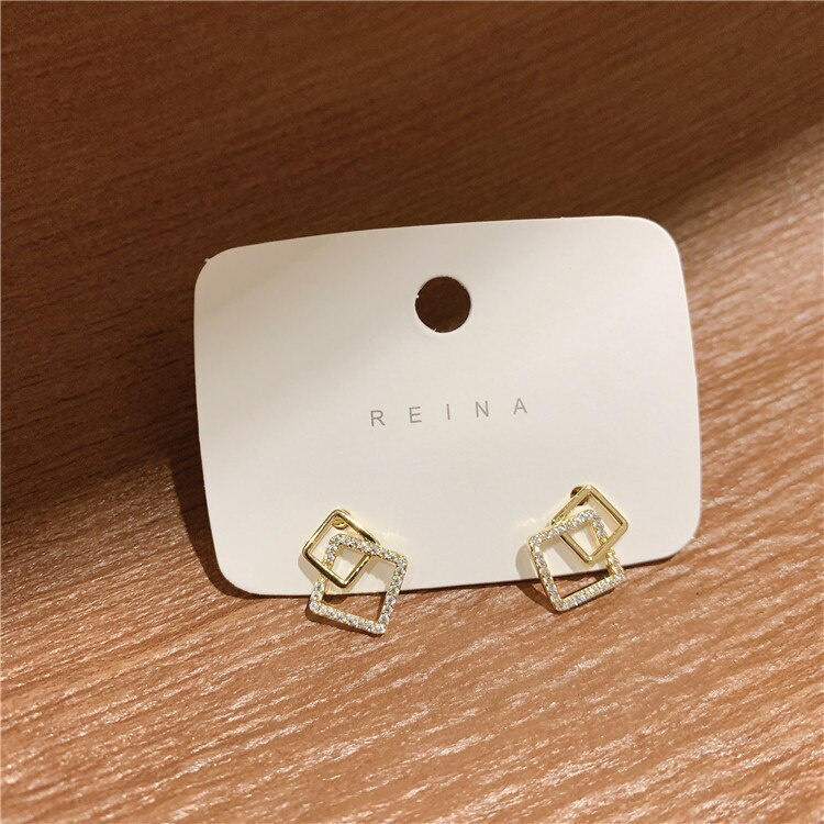 Bông Tai Dạng Kẹp Đính Đá Hình Vuông CE0839 Không Cần Đục Lỗ