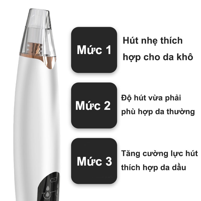 Máy Hút Mụn mini Đầu Đen, Cám Bọc Cầm Tay Sạc USB Blackhead 3 Chế Độ 3 Đầu Hút