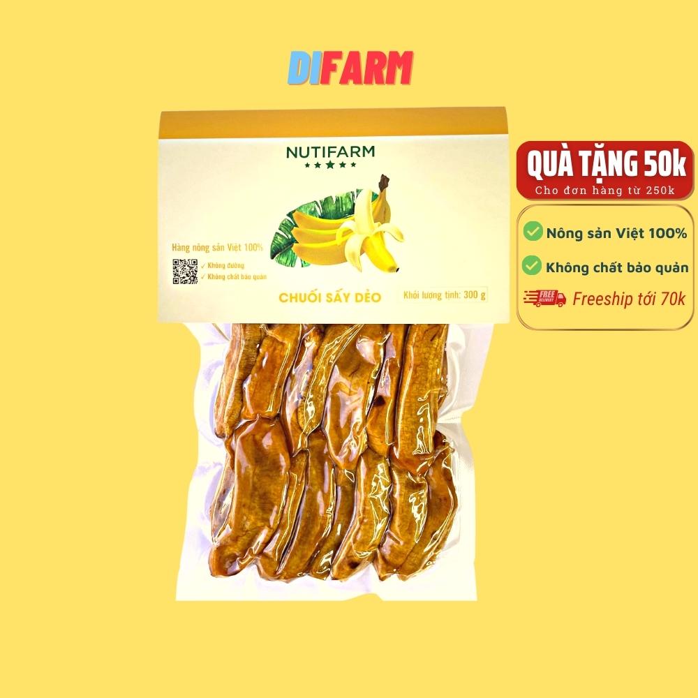 Chuối sấy dẻo không đường 300gr NutiFarm trái cây sấy đặc sản đà lạt