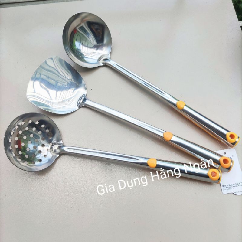 Muôi Múc Canh , Muôi Thủng, Xẻng inox dài 35cm dày dặn inox sáng