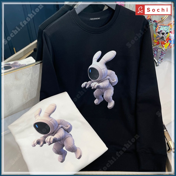 Áo thun nam đẹp, áo phông nam nữ unisex tay dài, chất đẹp in hình thỏ vũ trụ mã SW658