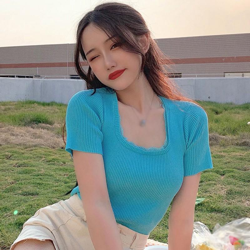 Áo Len Tay Ngắn Ôm Dáng Phong Cách Hàn Quốc Dành Cho Nữ