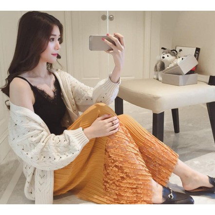 [niceshop1] Áo len đen 2 dây phối ren