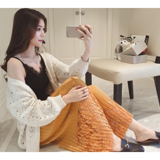 Áo len đen 2 dây phối ren