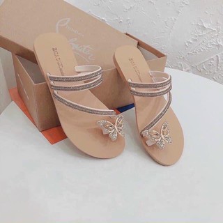 Dép tông bướm đế gỗ 3 quai đá