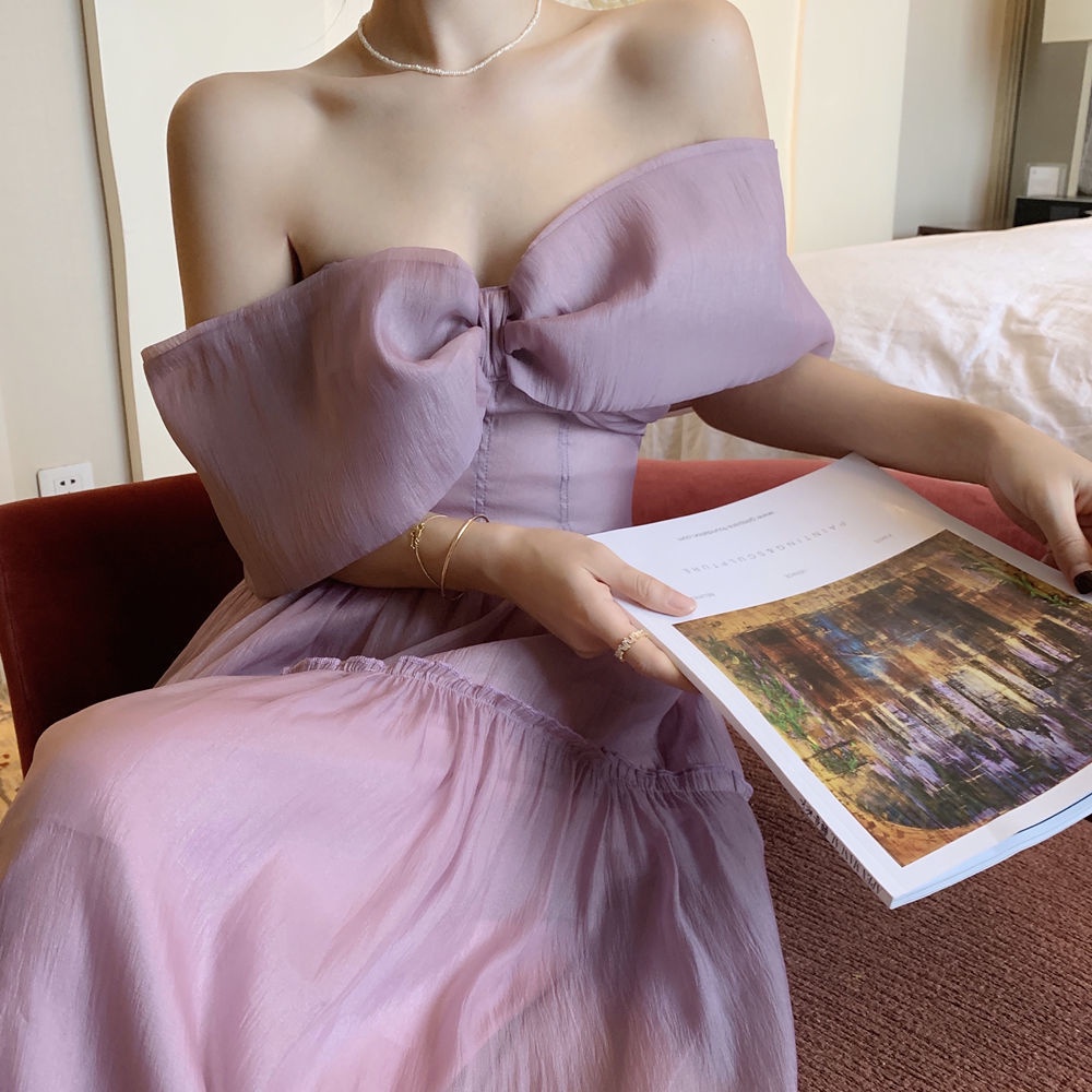 Đầm Ống Dài Cổ Đính Nơ Ngọt Ngào Quyến Rũ Dành Cho Nữ