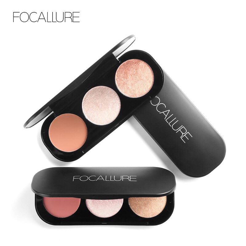 Bảng Phấn Bắt Sáng Và Má Hồng Focallure 3 Màu Trang Điểm Tiện Dụng Cao Cấp 10.5G