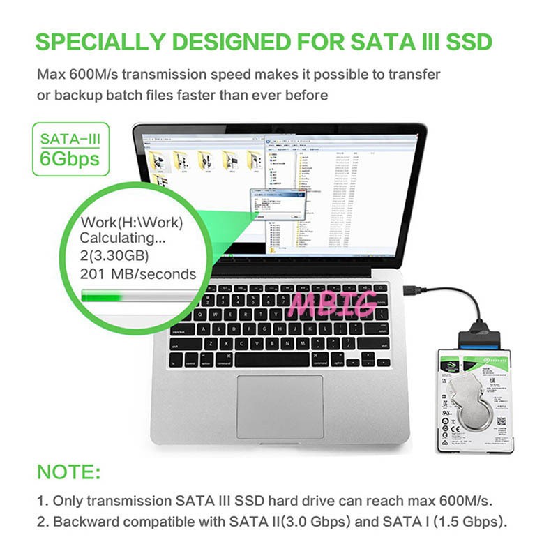 MG USB 3.0 to SATA 22 Pin 2.5 Inch Hard Disk Driver SSD Adapter Cable Super Speed Converter @vn