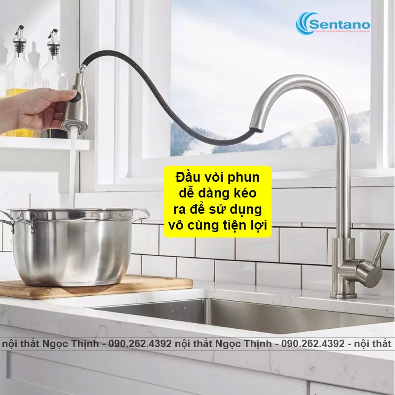 [MÃ SALE 5%]Vòi rửa chén bát NÓNG LẠNH STN407 thiết kế dây kéo rút SIÊU TIỆN LỢI chất liệu inox sus304 chống gỉ sét