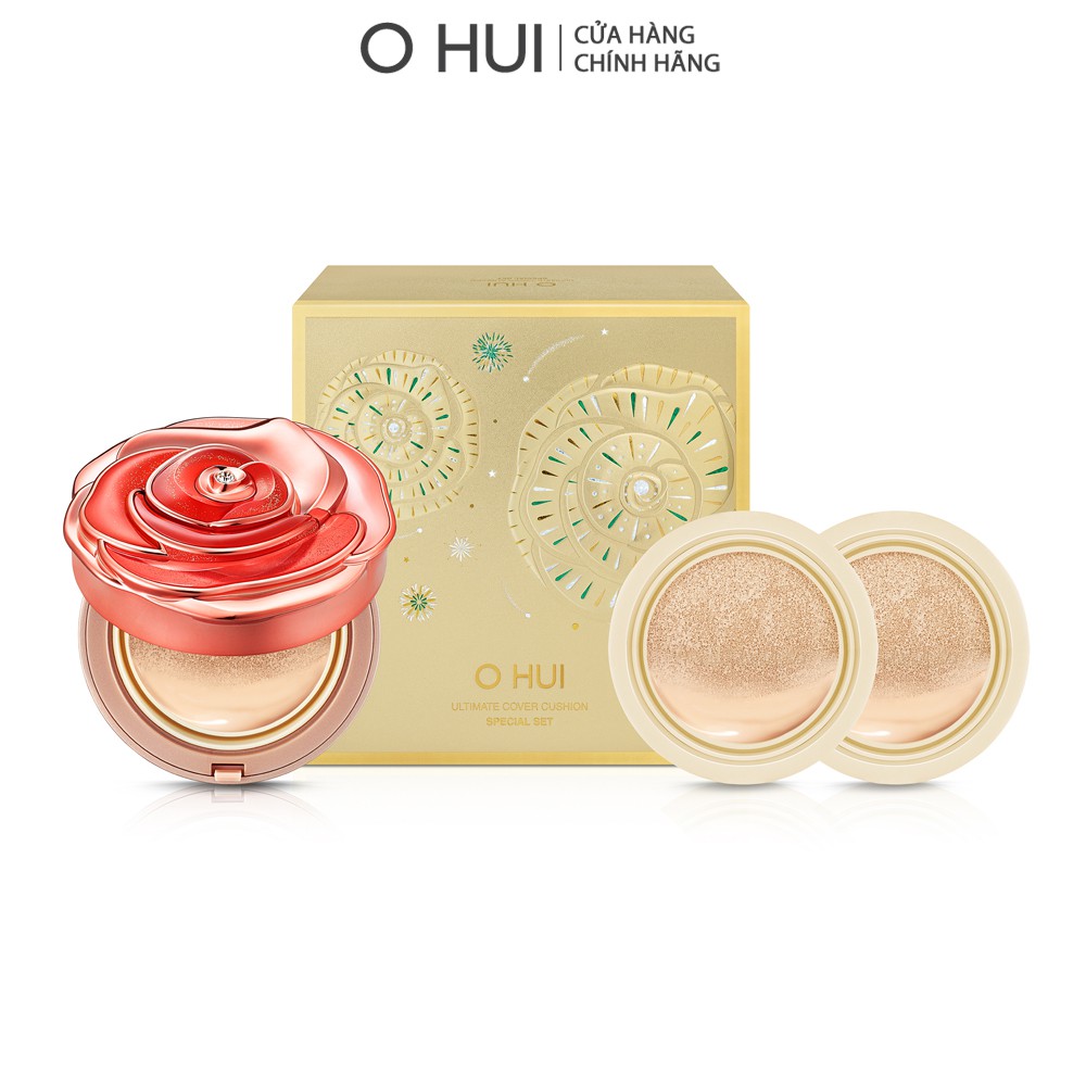 Bộ Phấn Nước Hoa Hồng Phiên Bản Giới Hạn OHUI Ultimate Cover Cushion Moisture Coral Rose Edition Set 45g